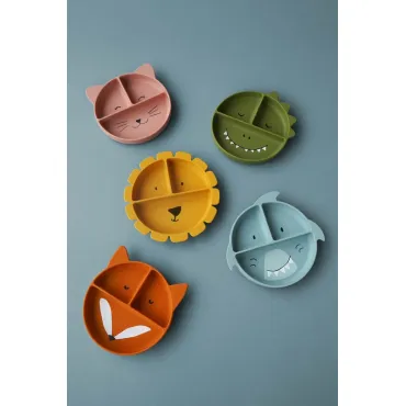 Assiette avec ventouse en silicone et compartiments - Mr. Shark