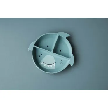 Assiette avec ventouse en silicone et compartiments - Mr. Shark