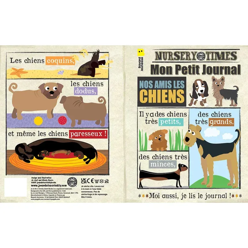 Livre bébé en tissu sensoriel - Mon petit journal - Chiens