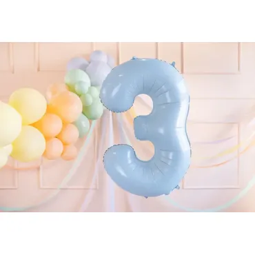 Ballon en aluminium 72cm - Chiffre ''3'' - Bleu clair