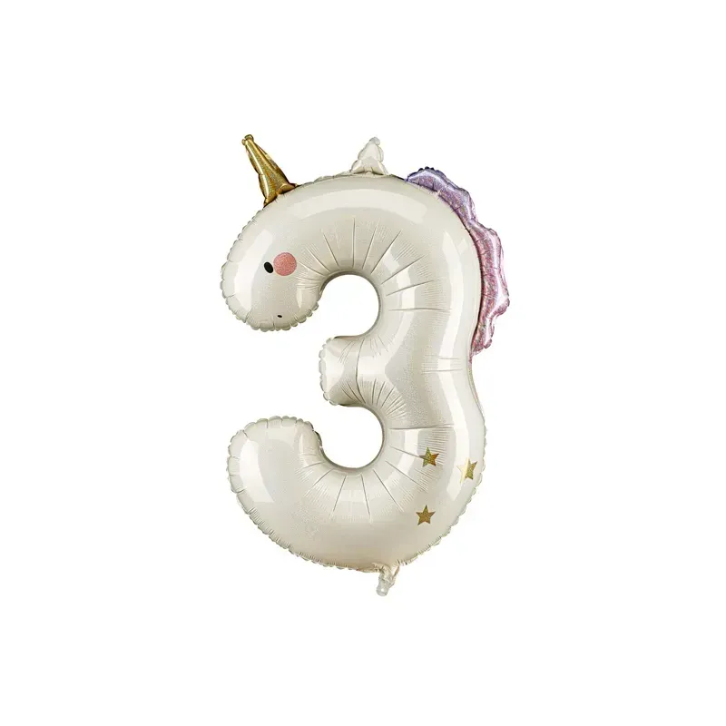 Ballon aluminium 93cm - Chiffre ''3'' - Licorne