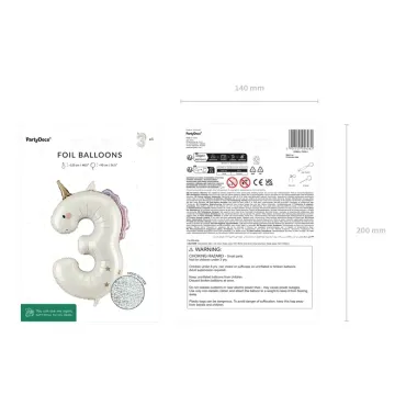 Ballon aluminium 93cm - Chiffre ''3'' - Licorne