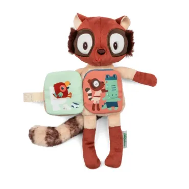 Peluche phosphorescente et livre en tissu Elvis le lémurien