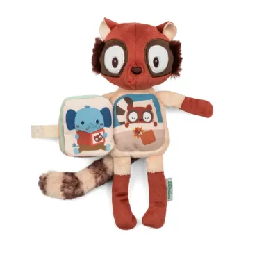 Peluche phosphorescente et livre en tissu Elvis le lémurien