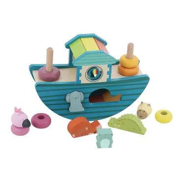 Arche d’éveil bateau en bois – Animaux à encastrer et à empiler